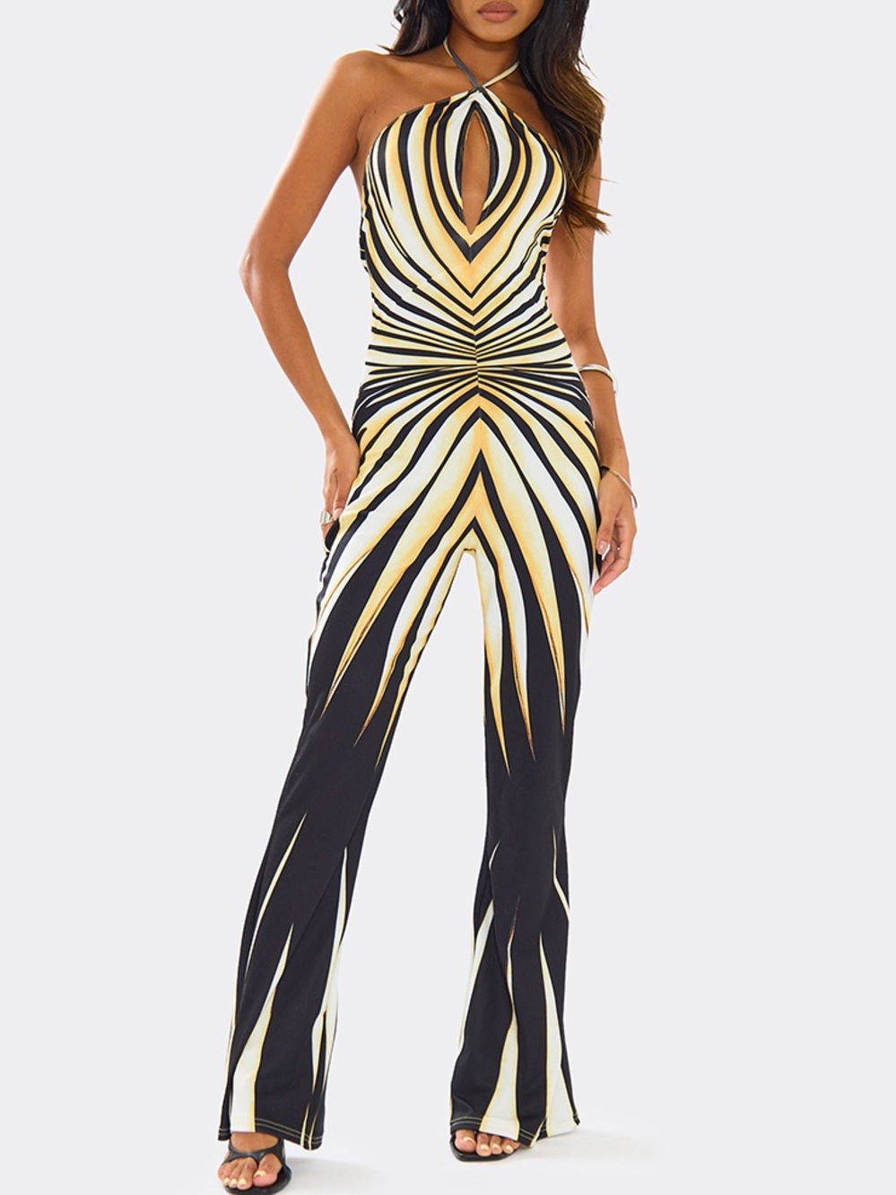 Yellow & Black Halter Keyhole Jumpsuit
